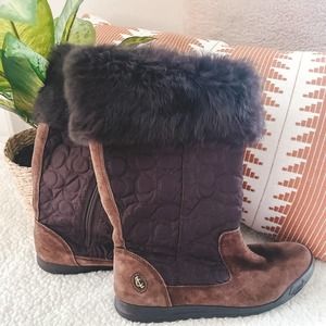 Coach Talen Suede & Fur Quilted Snow Boots Brown